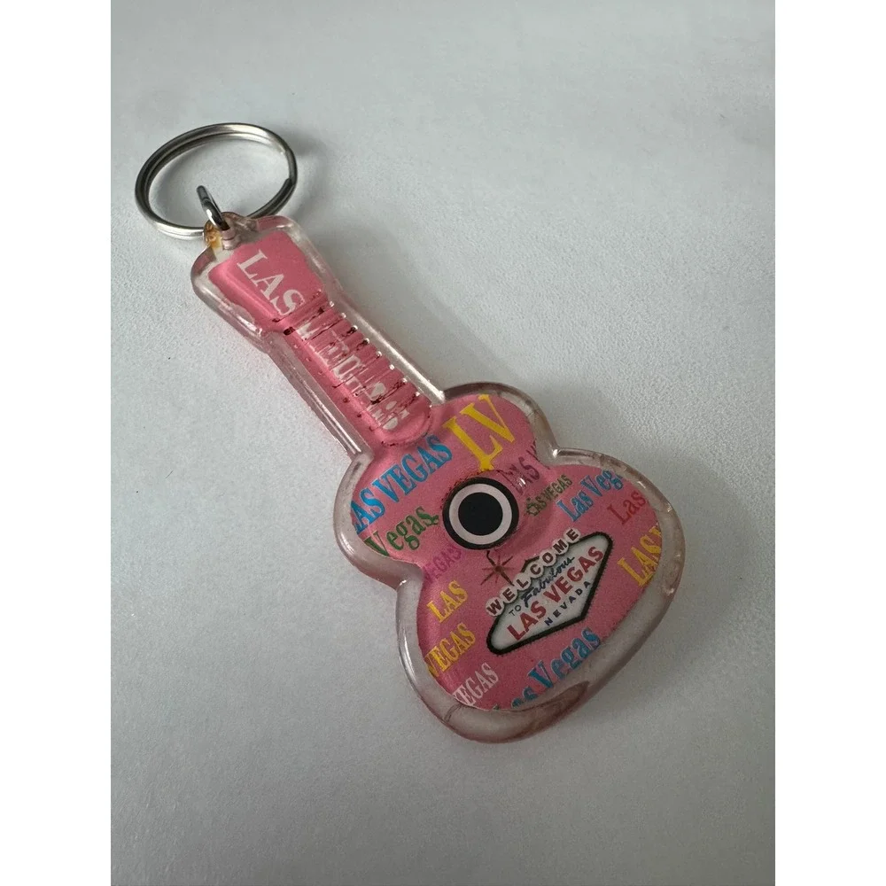 Las Vegas Pink Guitar Acrylic Keychain Souvenir Welcome to Las Vegas Sign LV